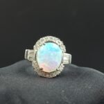 Gorgeous Oval Shape Fire Opal Diamond Ring 925 Sterling Silver