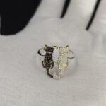 Black & White Diamond Cute 2 Cat Ring For Daughter 925 Sterling Silver