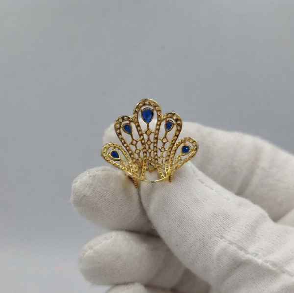 Blue & White Diamond Party Wear Ring For Women's 925 Sterling Silver