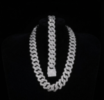 Iced Out Miami Cuban Link Chain Men's Diamond Necklace 925 Sterling Silver.