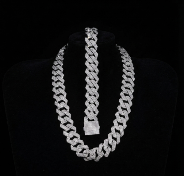Iced Out Miami Cuban Link Chain Men's Diamond Necklace 925 Sterling Silver.
