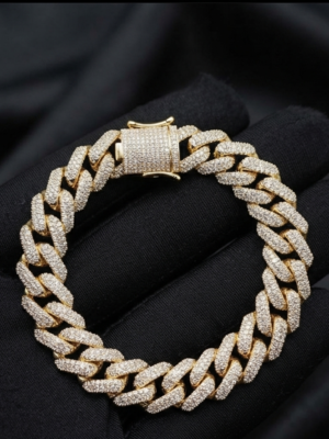 Men's Miami Charm Cuban Link Bracelet In Diamond With 925 Sterling Silver