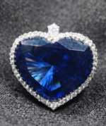 Women's Big Heart Pendant In Blue & White Diamond 925 Sterling Silver