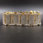 Men's Iced Out Diamond Link Bracelet in 925 Sterling Silver Yellow Gold Plated