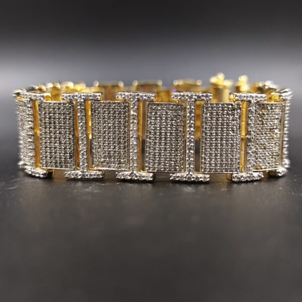 Men's Iced Out Diamond Link Bracelet in 925 Sterling Silver Yellow Gold Plated