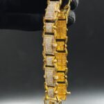 Men's Iced Out Diamond Link Bracelet in 925 Sterling Silver Yellow Gold Plated