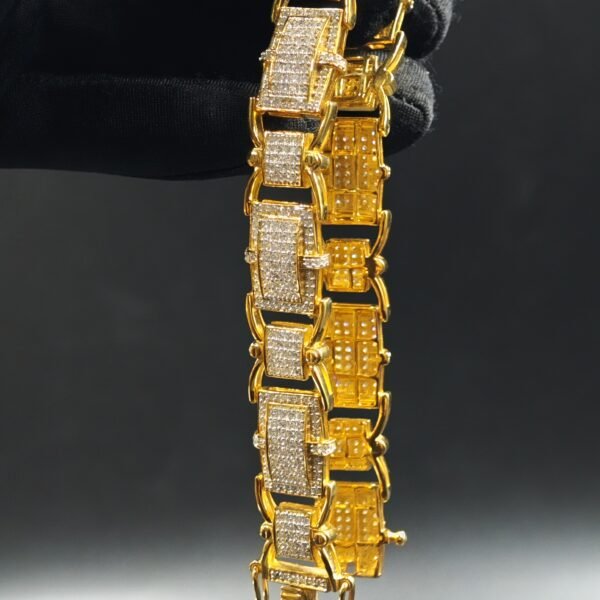 Men's Iced Out Diamond Link Bracelet in 925 Sterling Silver Yellow Gold Plated