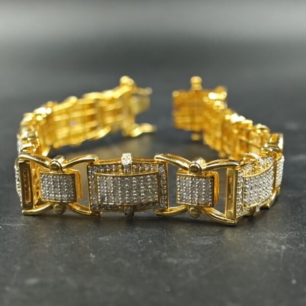 Men's Iced Out Diamond Link Bracelet in 925 Sterling Silver Yellow Gold Plated
