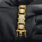 Men's Iced Out Diamond Link Bracelet in 925 Sterling Silver Yellow Gold Plated