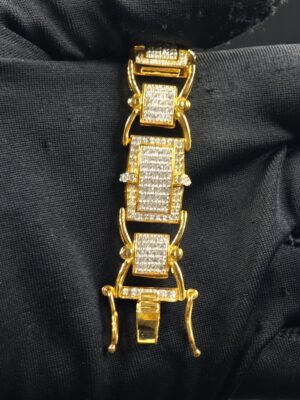 Men's Iced Out Diamond Link Bracelet in 925 Sterling Silver Yellow Gold Plated