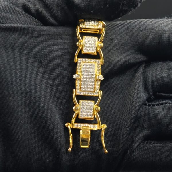 Men's Iced Out Diamond Link Bracelet in 925 Sterling Silver Yellow Gold Plated