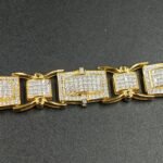 Men's Iced Out Diamond Link Bracelet in 925 Sterling Silver Yellow Gold Plated