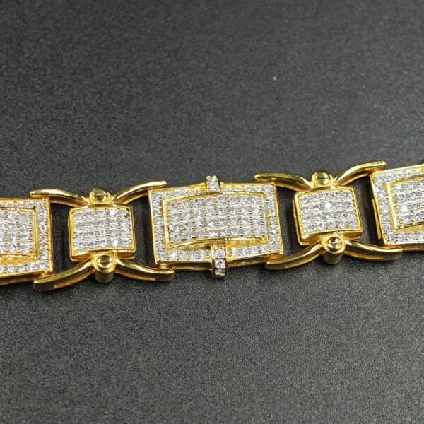 Men's Iced Out Diamond Link Bracelet in 925 Sterling Silver Yellow Gold Plated