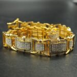 Men's Iced Out Diamond Link Bracelet in 925 Sterling Silver Yellow Gold Plated
