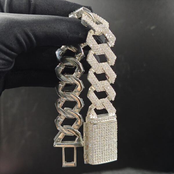 Mens Bust Down Diamond Cuban Link Bracelet White Gold Plated Pure 925 Sterling Silver