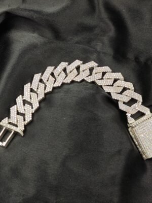 Mens Bust Down Diamond Cuban Link Bracelet White Gold Plated Pure 925 Sterling Silver