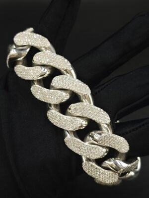 24mm Iced Out Diamond Link Heavy Cuban Bracelet For Men's 925 Sterling Silver