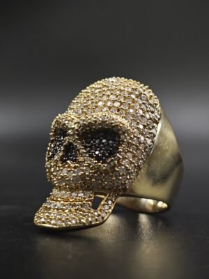 Black & White Diamond Men's Skull Ring 925 Sterling Silver