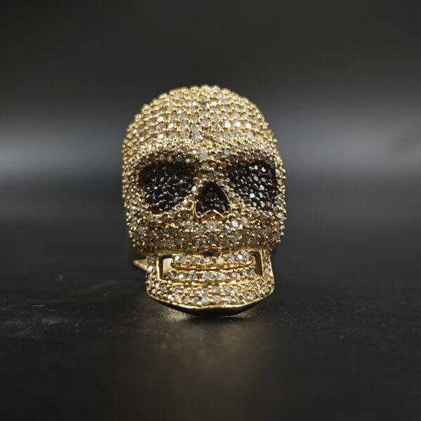 Black & White Diamond Men's Skull Ring 925 Sterling Silver