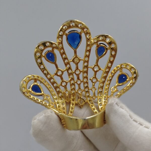 Blue & White Diamond Party Wear Ring For Women's 925 Sterling Silver