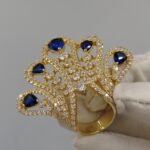 Blue & White Diamond Party Wear Ring For Women's 925 Sterling Silver