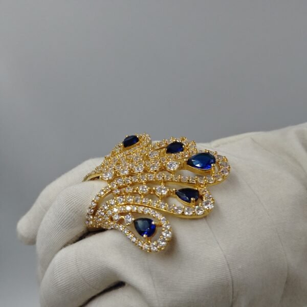 Blue & White Diamond Party Wear Ring For Women's 925 Sterling Silver