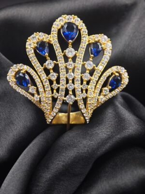 Blue & White Diamond Party Wear Ring For Women's 925 Sterling Silver