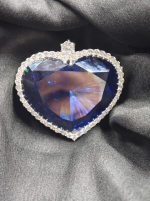 Women's Big Heart Pendant In Blue & White Diamond 925 Sterling Silver
