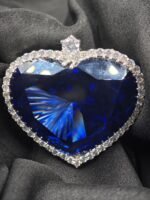 Women's Big Heart Pendant In Blue & White Diamond 925 Sterling Silver