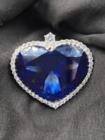Women's Big Heart Pendant In Blue & White Diamond 925 Sterling Silver