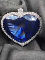 Women's Big Heart Pendant In Blue & White Diamond 925 Sterling Silver
