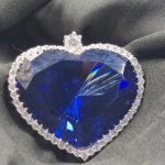 Women's Big Heart Pendant In Blue & White Diamond 925 Sterling Silver