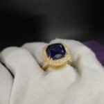 Women's Engagement Ring In Blue & White Diamond 925 Sterling Silver