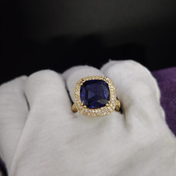 Women's Engagement Ring In Blue & White Diamond 925 Sterling Silver