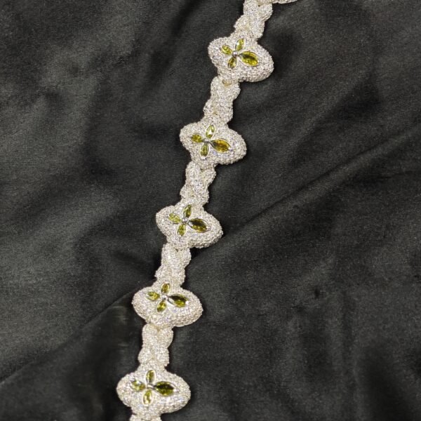 8" Green Lab Created Diamond Men's Wear Cross With Infinity Link Bracelet In White Gold Plated Silver