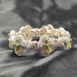 8" Green Lab Created Diamond Men's Wear Cross With Infinity Link Bracelet In White Gold Plated Silver