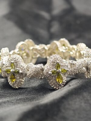 8" Green Lab Created Diamond Men's Wear Cross With Infinity Link Bracelet In White Gold Plated Silver