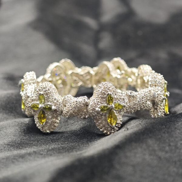 8" Green Lab Created Diamond Men's Wear Cross With Infinity Link Bracelet In White Gold Plated Silver