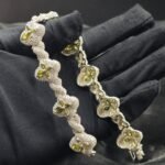 8" Green Lab Created Diamond Men's Wear Cross With Infinity Link Bracelet In White Gold Plated Silver