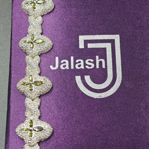 8" Green Lab Created Diamond Men's Wear Cross With Infinity Link Bracelet In White Gold Plated Silver