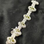 8" Green Lab Created Diamond Men's Wear Cross With Infinity Link Bracelet In White Gold Plated Silver