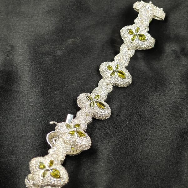 8" Green Lab Created Diamond Men's Wear Cross With Infinity Link Bracelet In White Gold Plated Silver