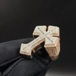 Men's Round & Baguette Real Moissanite Studded Iced Cross Ring In Rose Gold Plated Silver