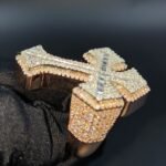 Men's Round & Baguette Real Moissanite Studded Iced Cross Ring In Rose Gold Plated Silver