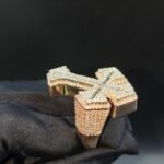 Men's Round & Baguette Real Moissanite Studded Iced Cross Ring In Rose Gold Plated Silver