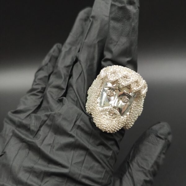 Christmas Day Gift For Your Husband Natural Moissanite Unique Style Jesus Head Ring In Pure 925 Stering Silver