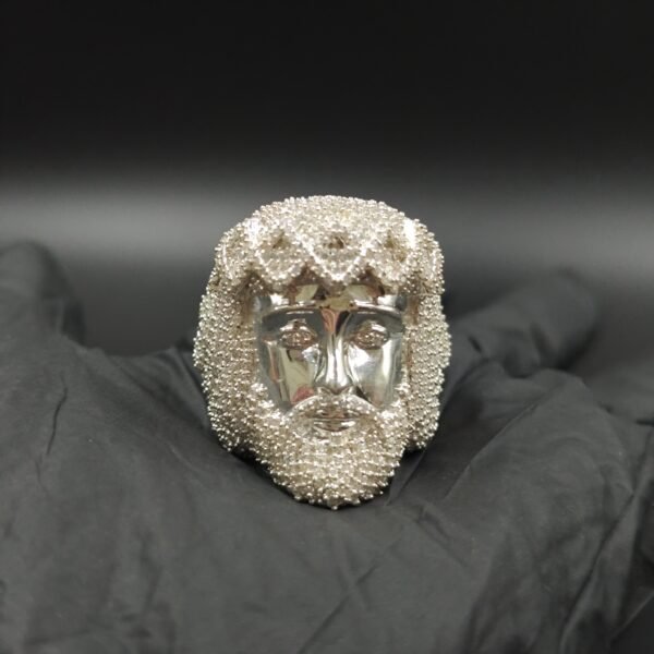 Christmas Day Gift For Your Husband Natural Moissanite Unique Style Jesus Head Ring In Pure 925 Stering Silver