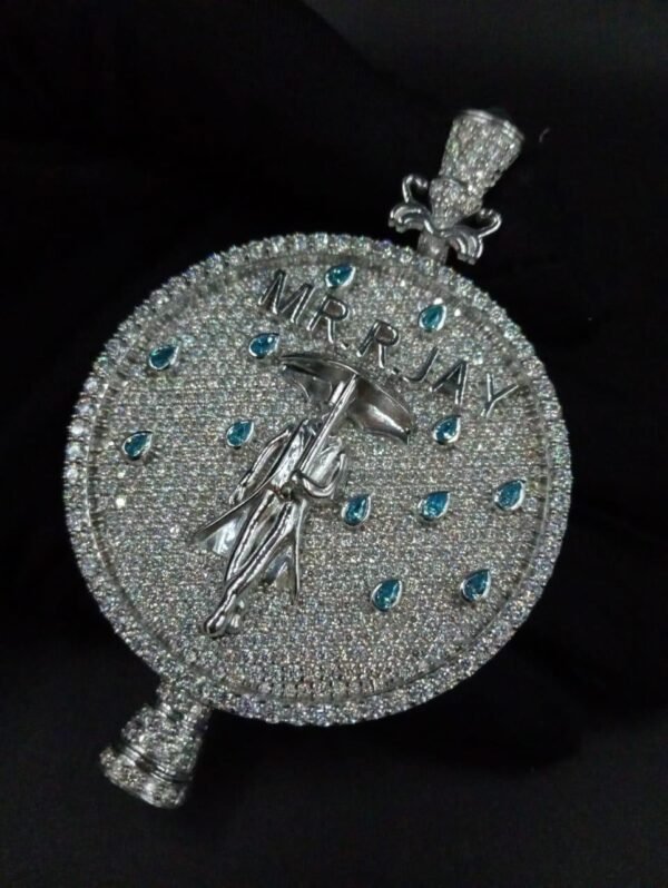 925 Sterling Silver Pear Blue Topaz and white diamonds custom pendant