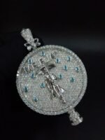 925 Sterling Silver Pear Blue Topaz and white diamonds custom pendant