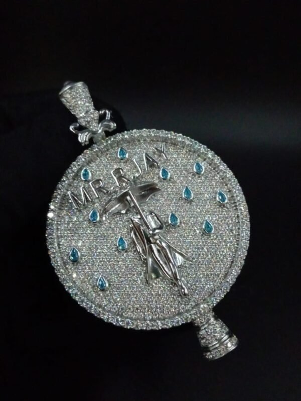 925 Sterling Silver Pear Blue Topaz and white diamonds custom pendant